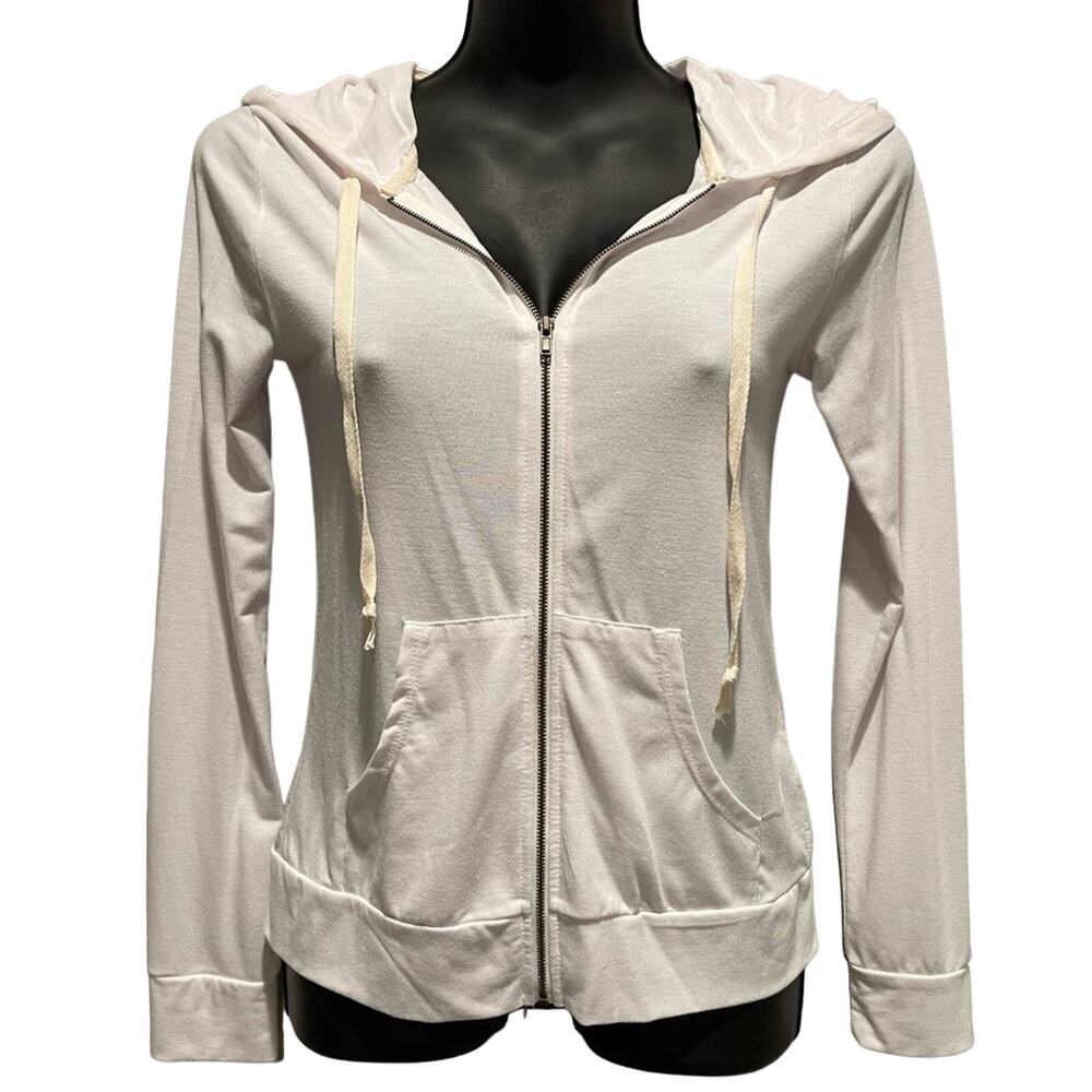 Chin Up White Zippered Hoodie - Size Small